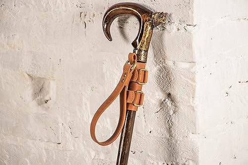 Miniatura 7 de Correa de cuero natural para tu bastón, cordón de muñeca de bastón, elegante regalo hecho a mano, Marrón claro (Cuero Natural)