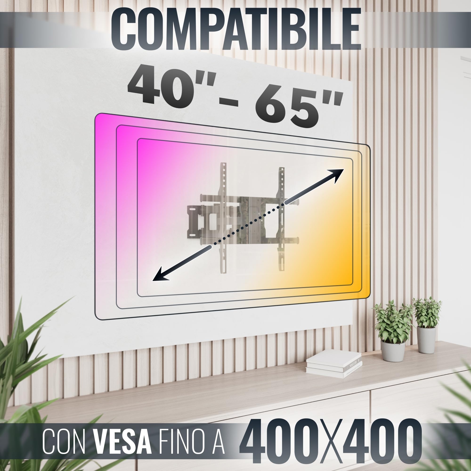 RICOO S7244 Supporto TV da parete Staffa TV 55-65 pollici per 55 60 65 pollici girevole inclinabile fino a 60 kg max VESA 400x400