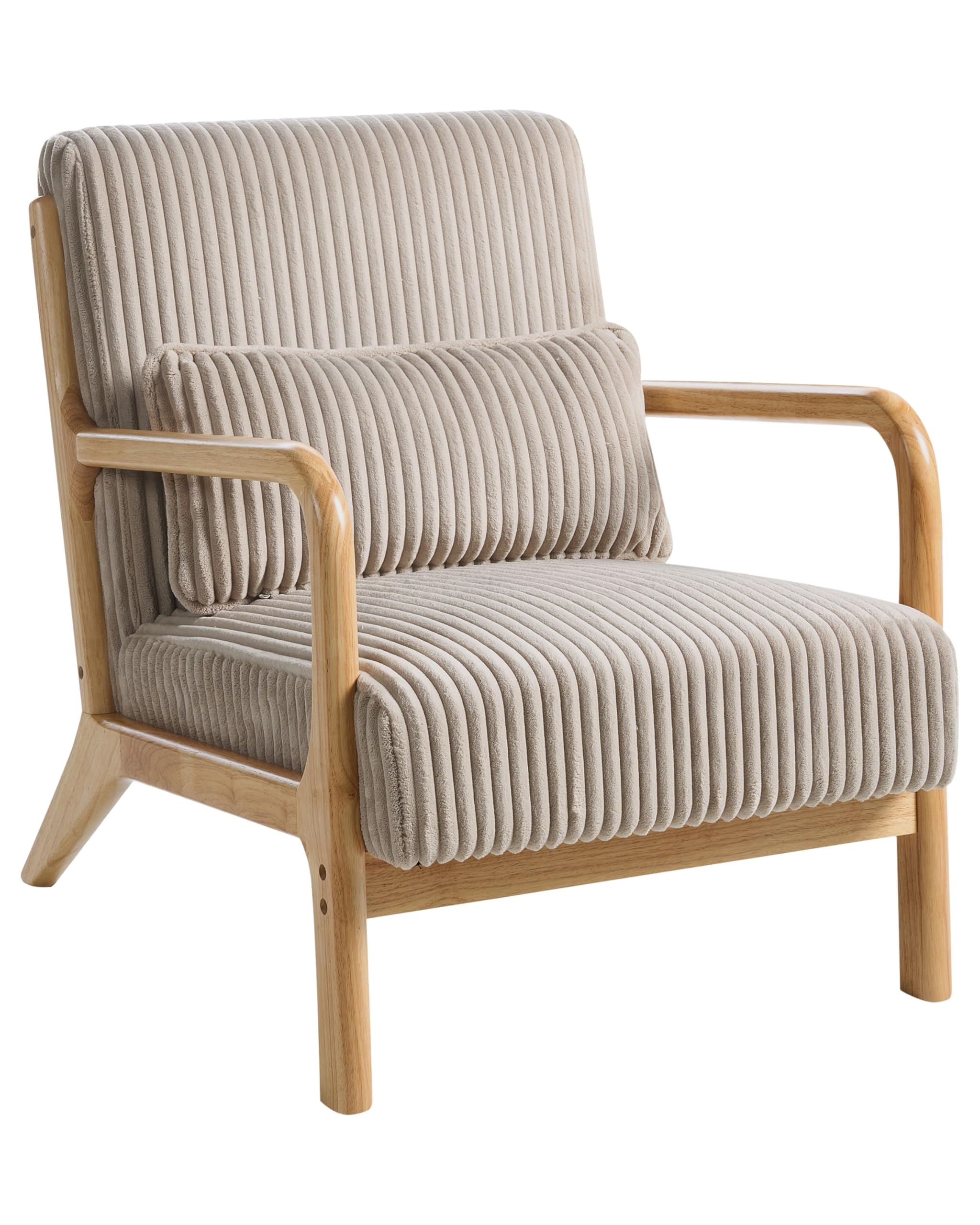Beliani Sessel Cord beige gepolstert mit Dekokissen Holzarmlehnen Retro Vintage Sorsele