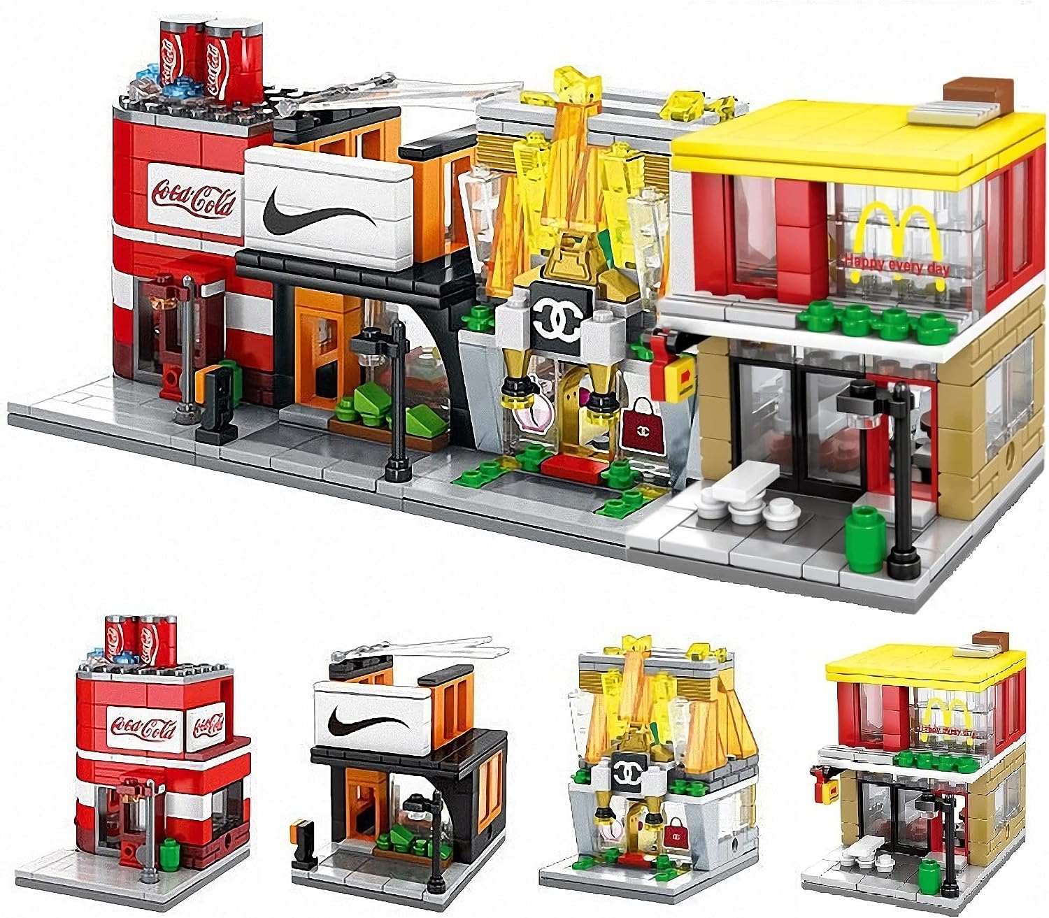 FIFTHMIN 4 Pack Stores City Building Blocks, Building Bricks Party Favors, Educational House Building Kit Birthday Gifts for Kids(503 PCS)