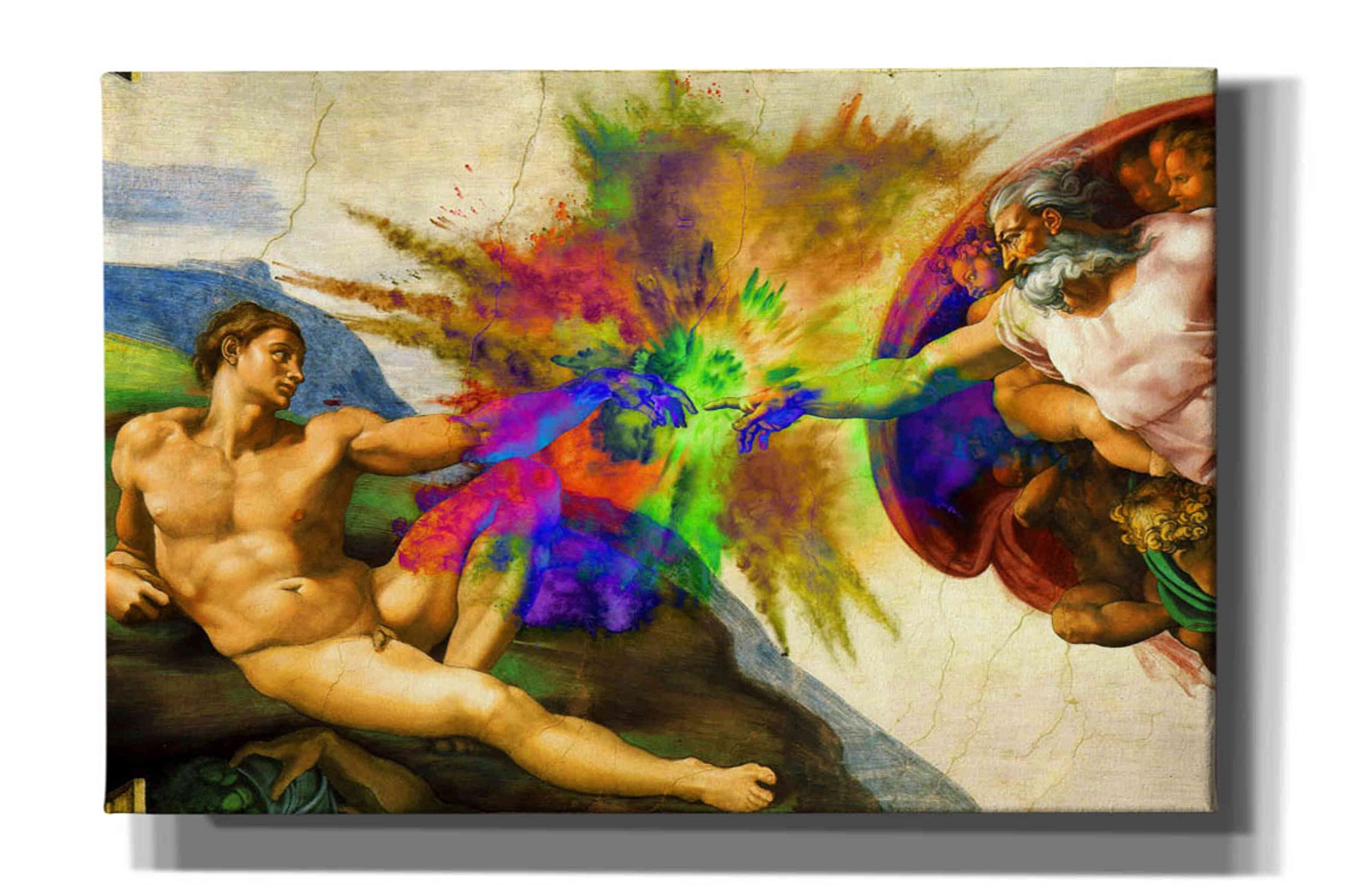 Epic Graffiti 'Michelangelo - Creation of Adam Colorful I' by Epic Art Portfolio, Canvas Wall Art, 18"x12"