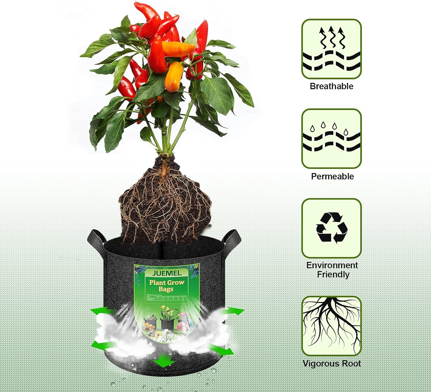 JUEMEL 6-Pack 2 Gallon Plant Grow Bags Heavy Duty Thickened Nonwoven Plant Fabric Pots with Handles : Patio, Lawn & Garden