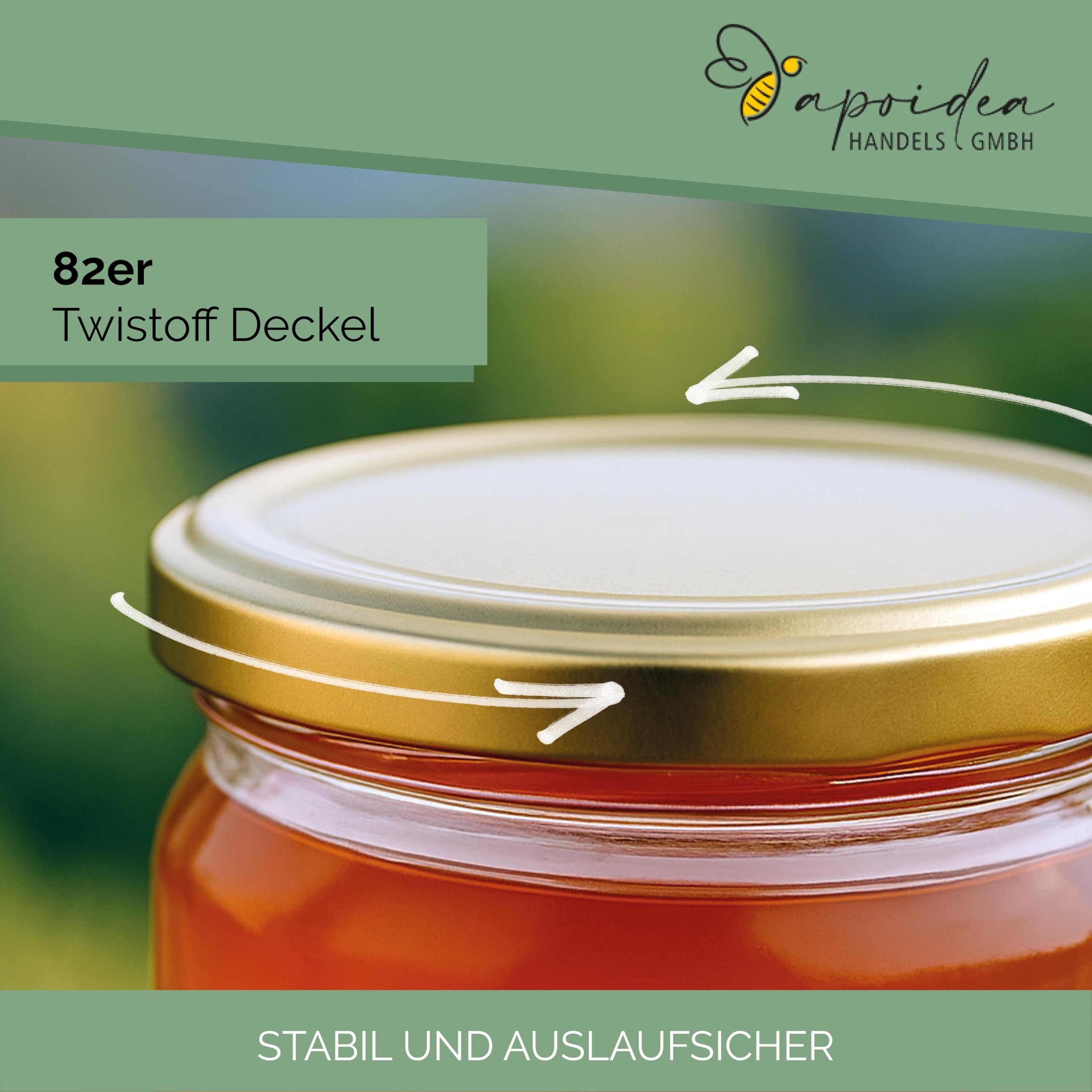 Apoidea – Honiggläser 500g mit 82er Twistoff Deckel 96 Stück - Rundglas 500g mit Deckel - hochwertiges Honigglas für Ihren eigenen Honig