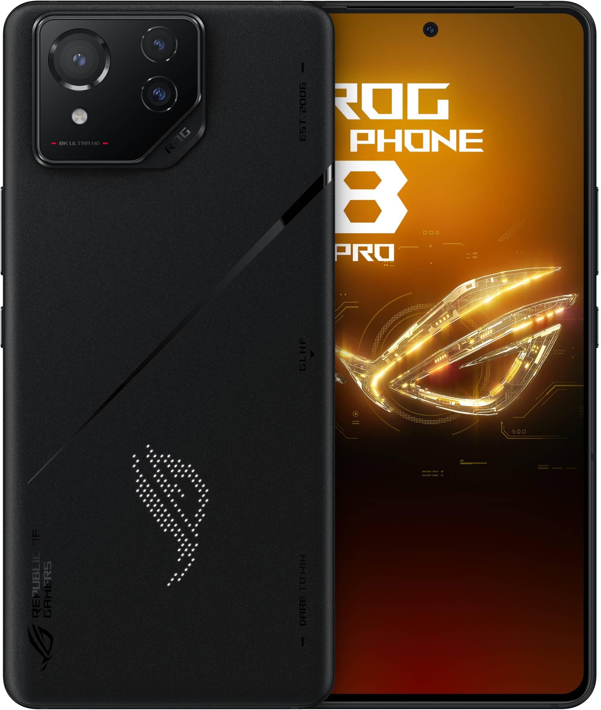 ROG Phone 8 Pro Unlocked Android Phone, US Version, 6.78" 165Hz AMOLED Display, 512GB, 16GB RAM, 5500mAh Battery, 50MP Gimbal Camera, 32MP Front, Snapdragon 8 Gen 3, Dual-SIM, Phantom Black