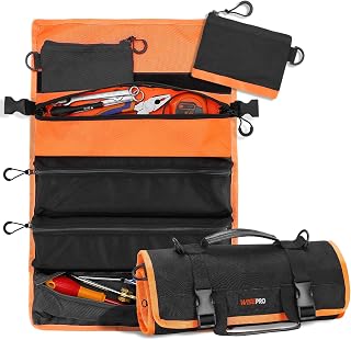 Tool Roll Organizer, Heavy Duty Tool Roll Up Bag with 6 Zipper Closure Tool Pouches, Wrench Organizer with 3 Detachable Pouches
