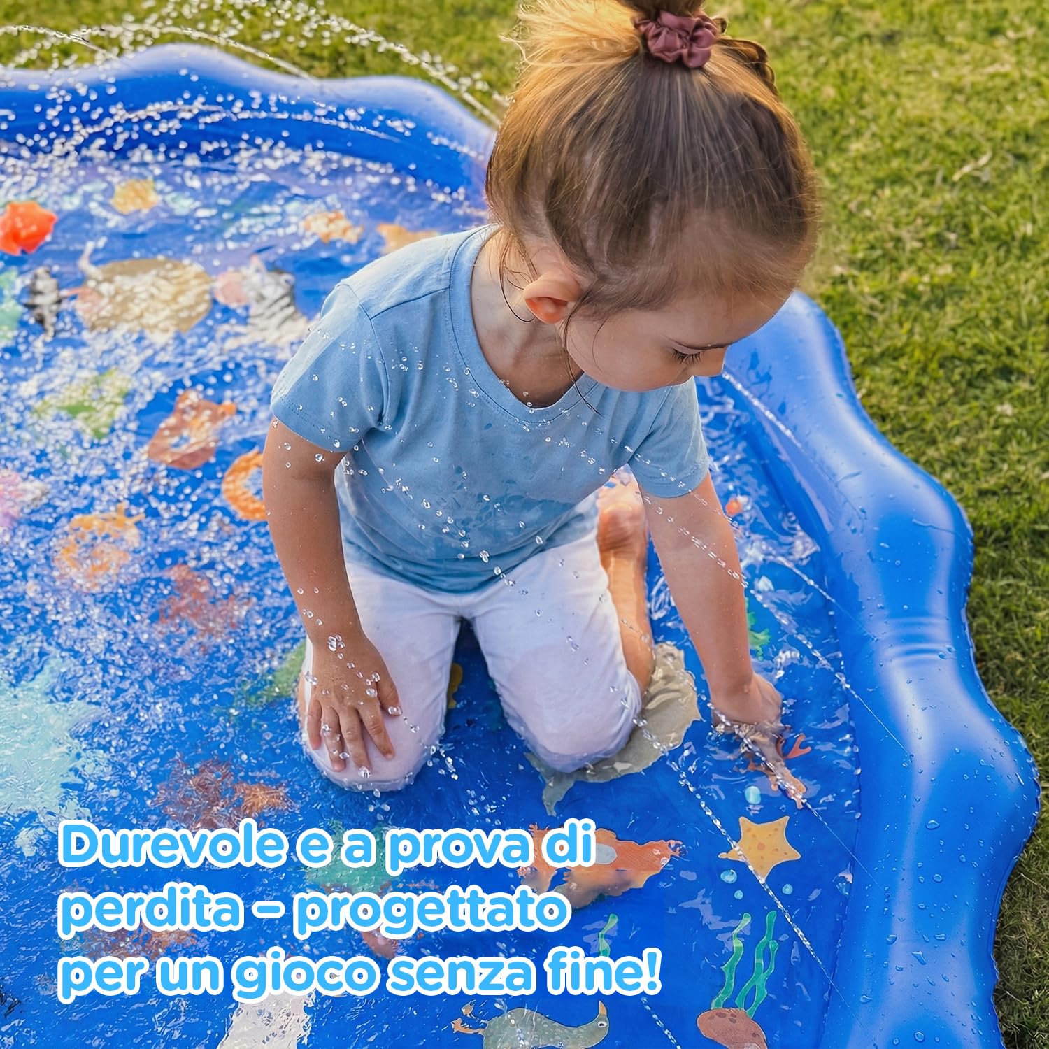KiddoSpace Splash Pad per Bambini – Tappetino da gioco acquatico antiscivolo per esterni con design educativi, divertente attività estiva da giardino per neonati e bambini, include kit di riparazione
