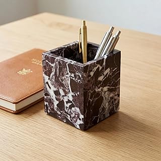 Natural Marble Pen Holder, Square Desk Organizer, Marble Toothbrush Hold...