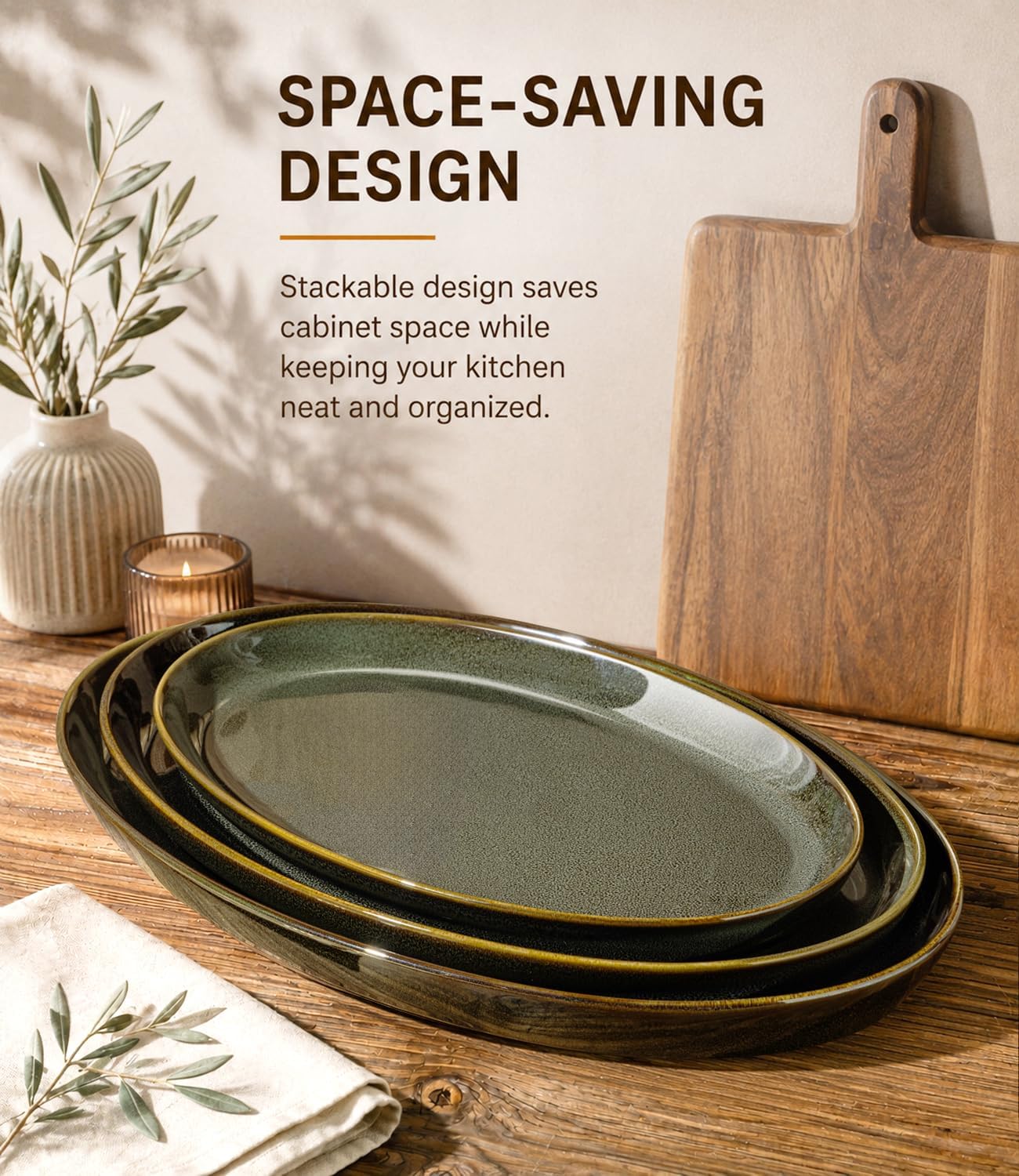 theterra Ceramic Serving Platter Set of 3, Oval Serving Plates and Dishes