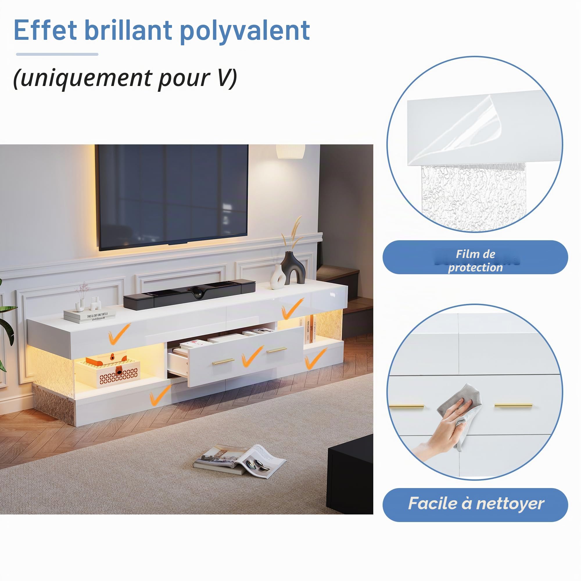 Meuble TV bas avec LED Blanc 152 cm