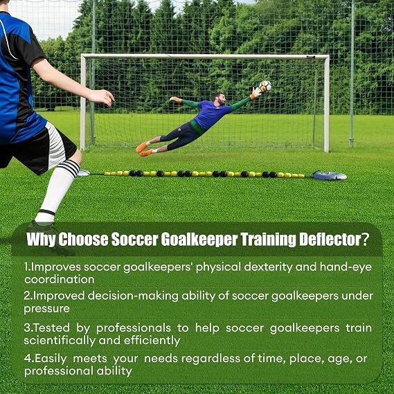 Soccer Goalkeeper Training Equipment, 2.6 / 4m(8.5FT / 13FT) Single Line Deflector with 2 Water Bags, Goalkeeper Deflection Trainer for Reflex & Agility Training