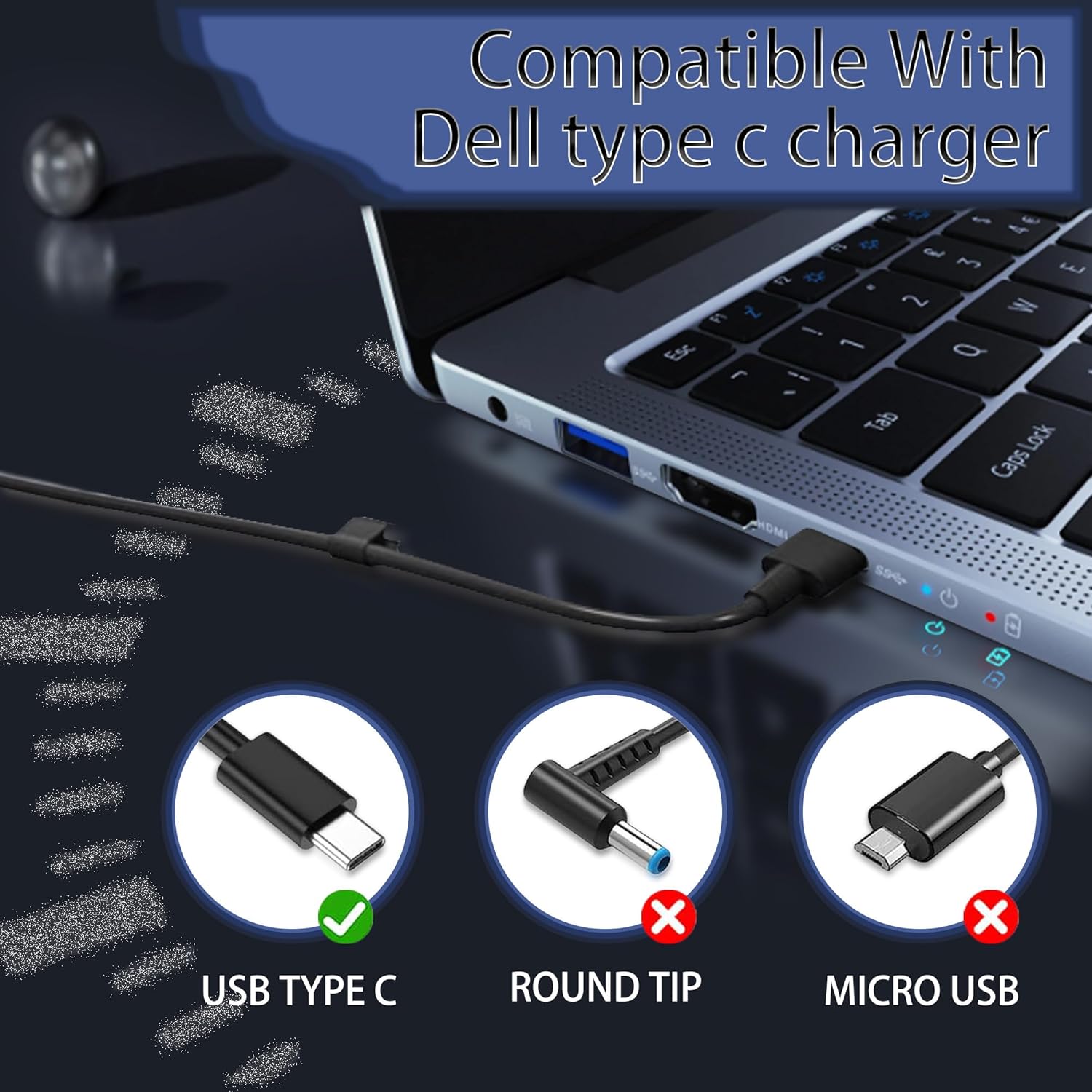 65W 60W USB-C Compatible with Dell Laptop Charger, Replacement for Dell Latitude 5420 5520 7420 5320 5530 5540 3440 5430 5440 XPS 13 Chromebook 3100 Type c Computer Charger