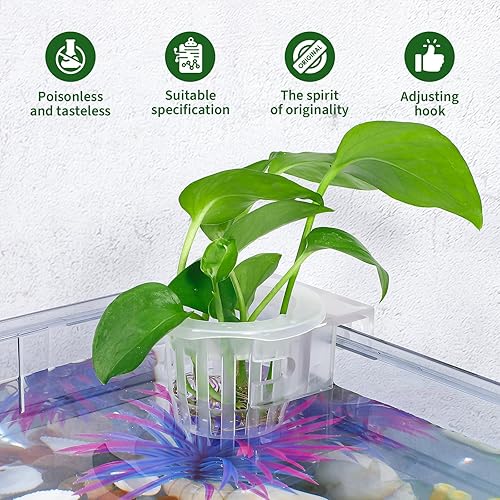 Miniatura 6 de POPETPOP Soporte para plantas de acuario 4 soportes para plantas de pecera con ganchos para colgar macetas de acuario para decoraciones de peceras