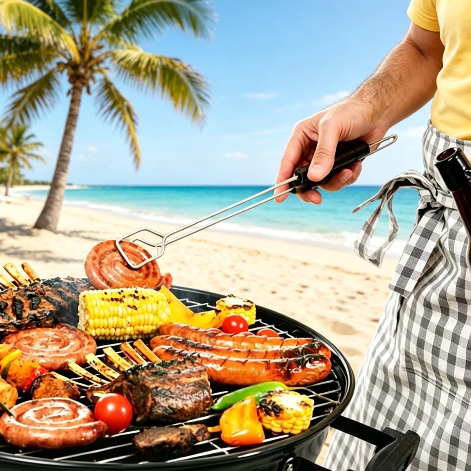 304 Inless - Juego de parrilla de acero con pinzas de 28 a 60 cm de diámetro redondo con parrillas de caldera y hervidor, accesorios portátiles para barbacoa, fácil de limpiar, distribución uniforme