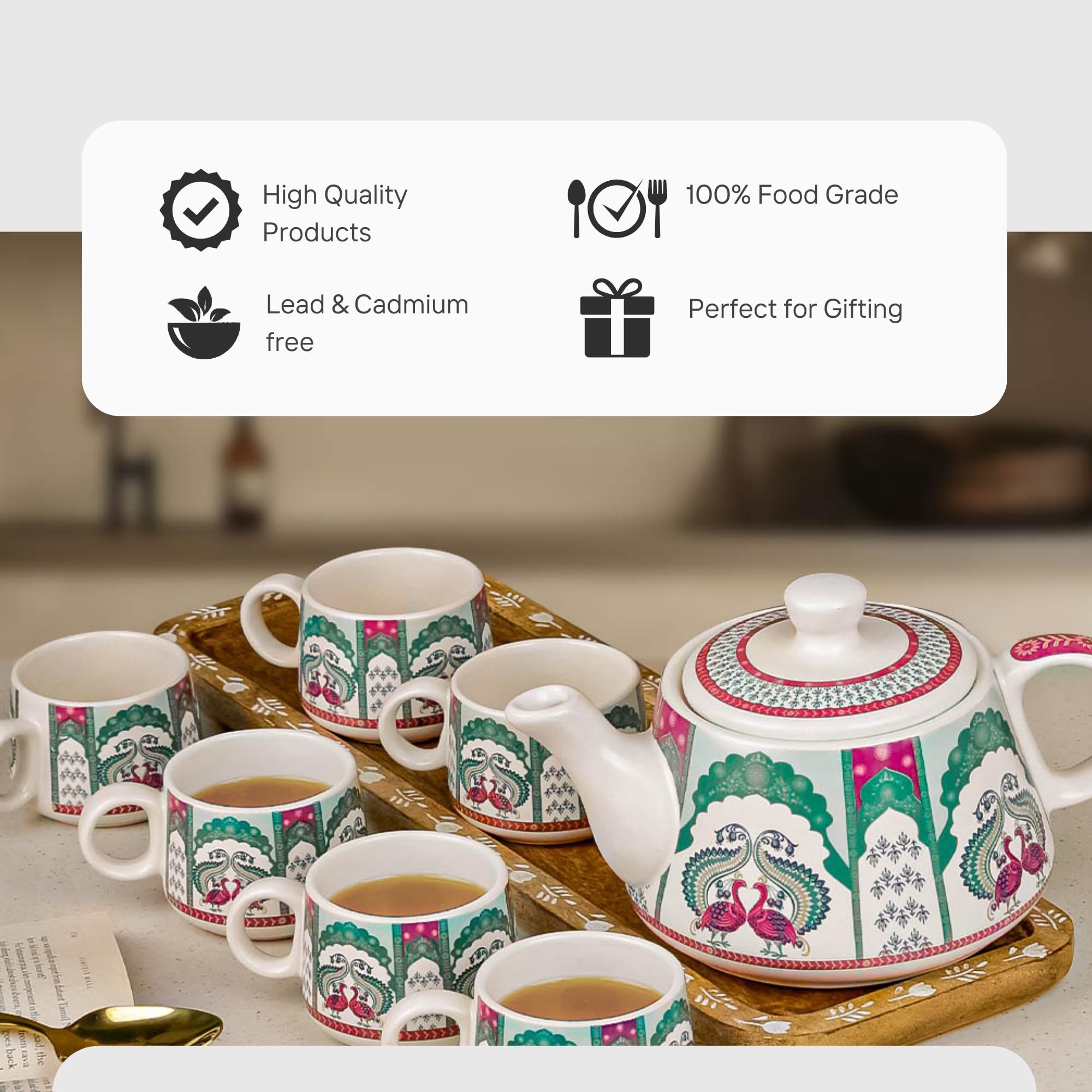 Peagal Ceramic Tea Set - Kettle & 6 Cups -7 Peagal Ceramic Tea Set - Kettle & 6 Cups -7
