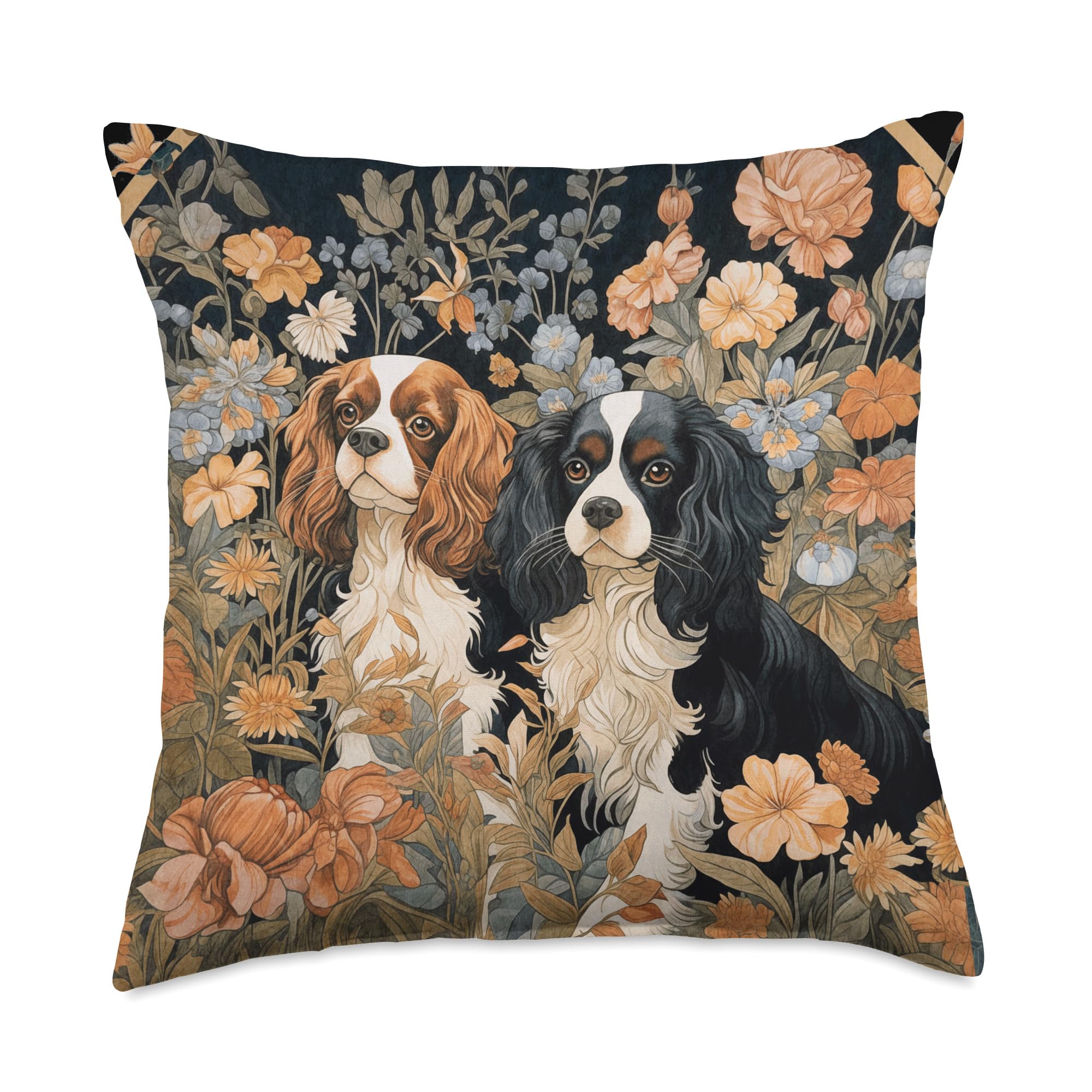 Cavalier King Charles Spaniels Garden Tapestry Throw Pillow
