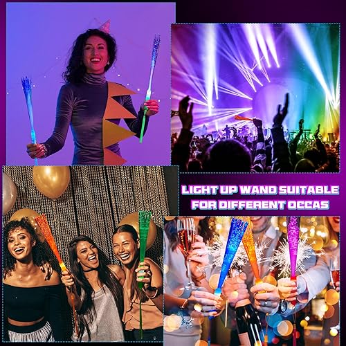 Miniatura 5 de Lewtemi Paquete de 60 varitas de fibra óptica con luz LED a granel con 3 modelos intermitentes con baterías incluidas para fiesta de cumpleaños,