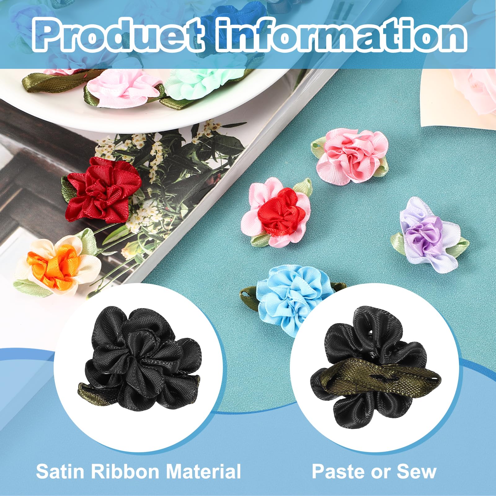 PATIKIL 1 Inch Ribbon Flowers Bows for Crafts 20 Pack Mini Satin Roses Flowers Small Fabric Flower Heads DIY Sewing Appliques for Gift Wedding Bride Ornament Black - Image 3
