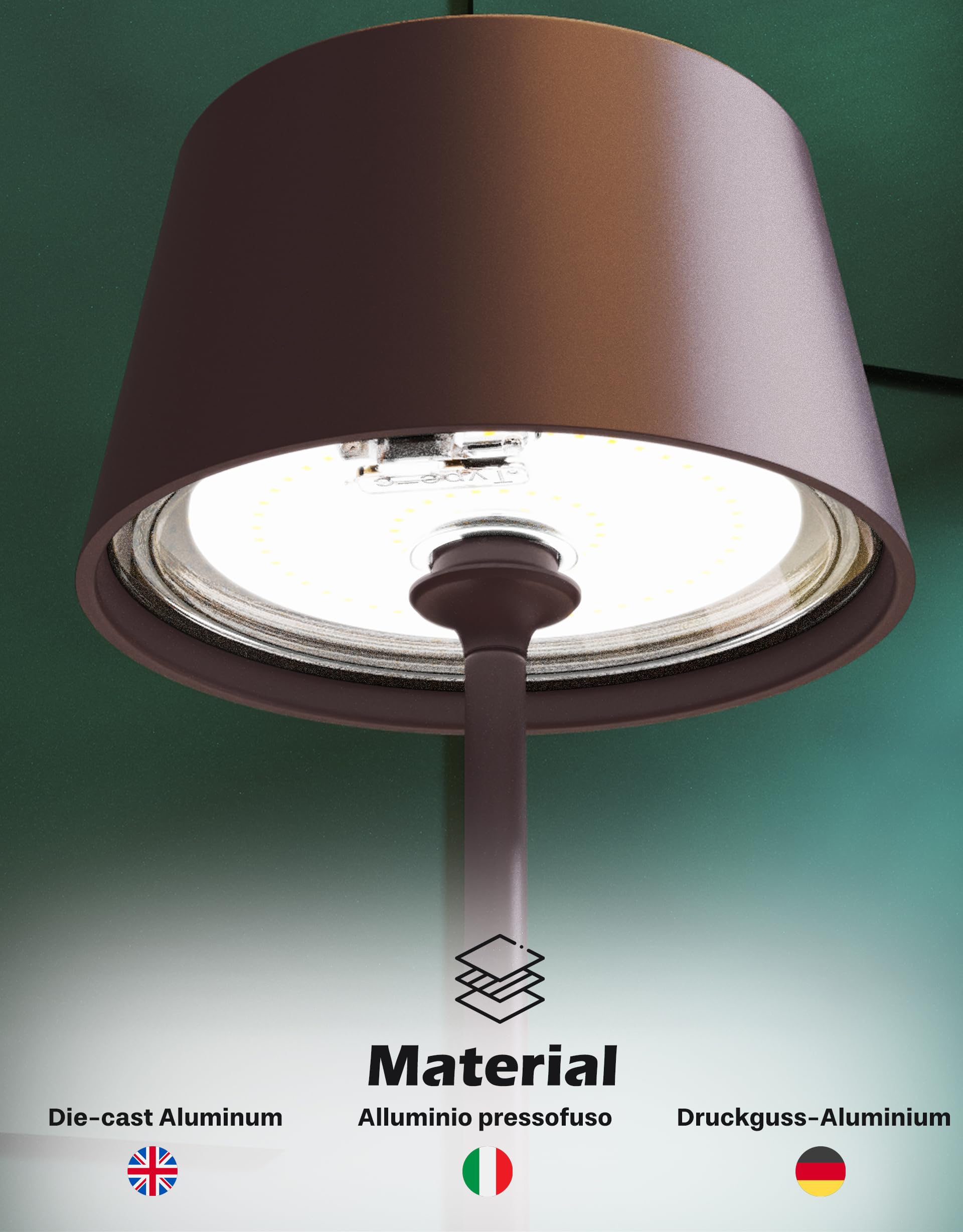 Palmina 842,lampade da tavolo senza fili,lampade da tavolo ricaricabili E Dimmerabile In Alluminio,abat jour senza fili 4400mah,Protezione IP54,luce da tavolo esterno/Interno/Marrone