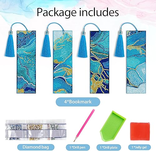 Miniatura 9 de 4 marcapáginas de pintura de diamante bohemio 5D, marcapáginas con cuentas bohemias, marcapáginas de cuero con borlas para manualidades,