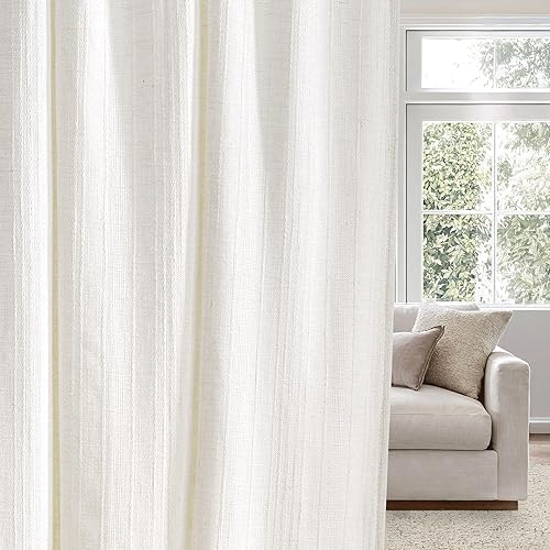 NICETOWN Cortinas de lino natural bohemio de 96 pulgadas de largo, tejido jacquard para privacidad filtrante de luz para dormitoriosala de estar, 52