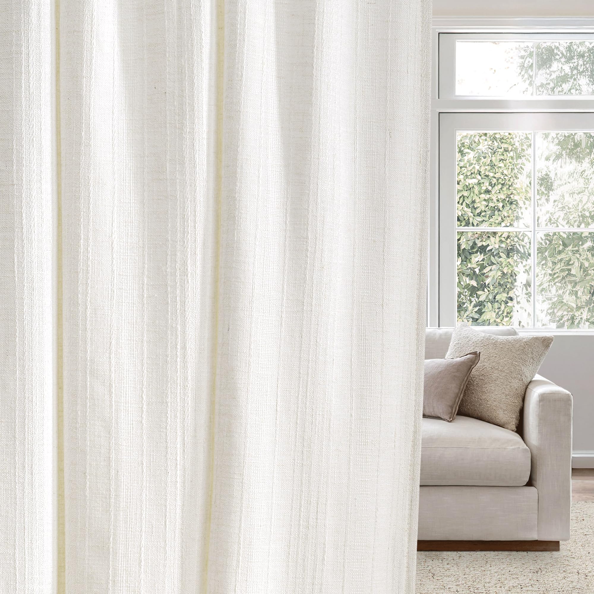 NICETOWN Natural Linen Curtains Jacquard Weave for Living Room, Privacy Light Filtering Boho Drapes for Farmhouse, W52 x L84, 2 Panels