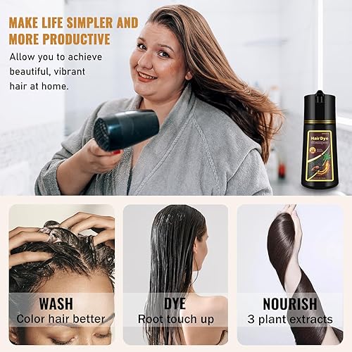 Miniatura 4 de Fedulili Champú instantáneo de tinte para el cabello rojo vino oscuro, 3 en 1, 100% cobertura de cabello gris, retoque de raíces 4 semanas, champú