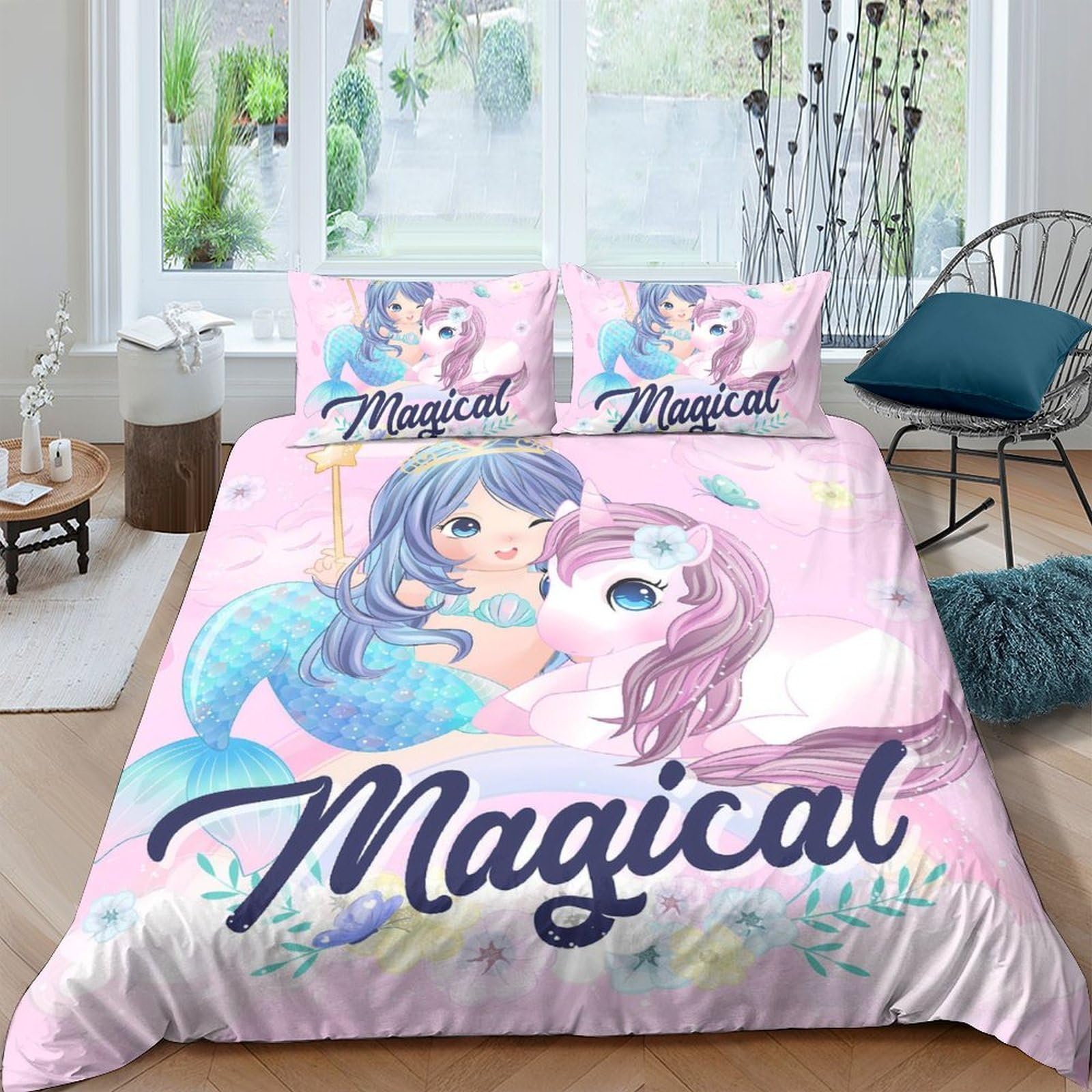 Ctjqhvkz Style-9 3D Printed Pink Mermaid Fitted Sheet Microfiber Soft Pastel Cartoon Ocean Mattress Cover For Bedroom Guest Room Decor Single（135X200cm）