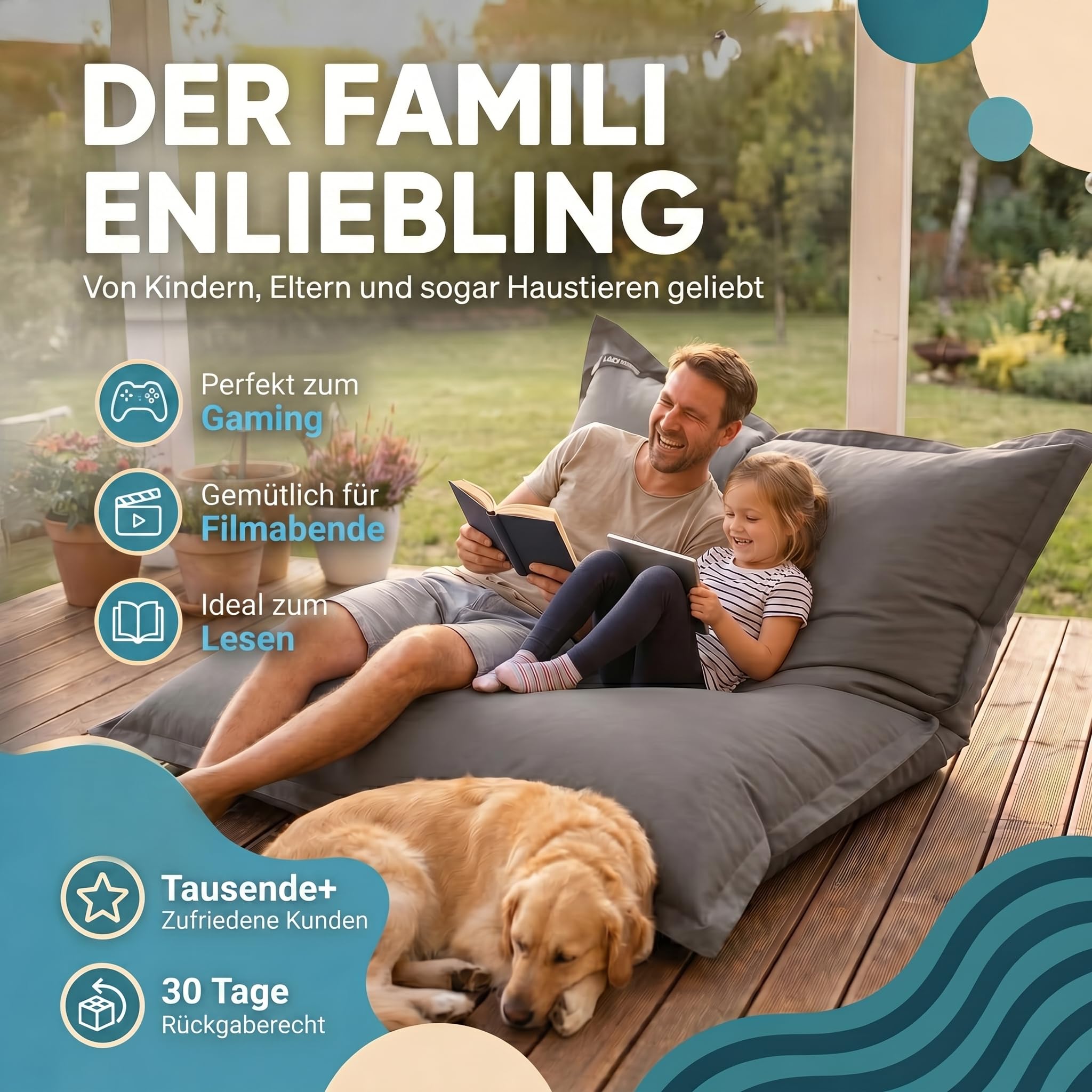 LAZY BAG Riesen-Sitzsack Classic XXL 140x180 cm | Sitzkissen 2-in-1 für relaxtes Sitzen & Liegen | Bequeme Indoor & Outdoor 4 Mio. EPS-Perlen für perfekte Ergonomie | waschbarer Bezug