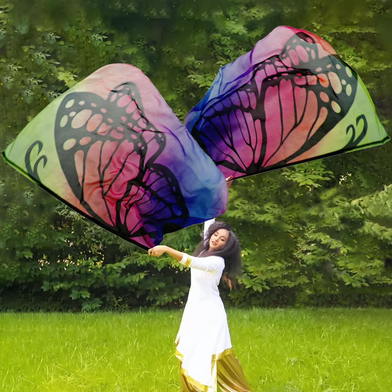 Wuchieal 53.5 X 42.1'' Pack of 2 pcs Butterfly Praise Flag, Butterflys Flag with Pole,Worship Flags Angel Wings,Angel wings Flags Streamers NCHC#