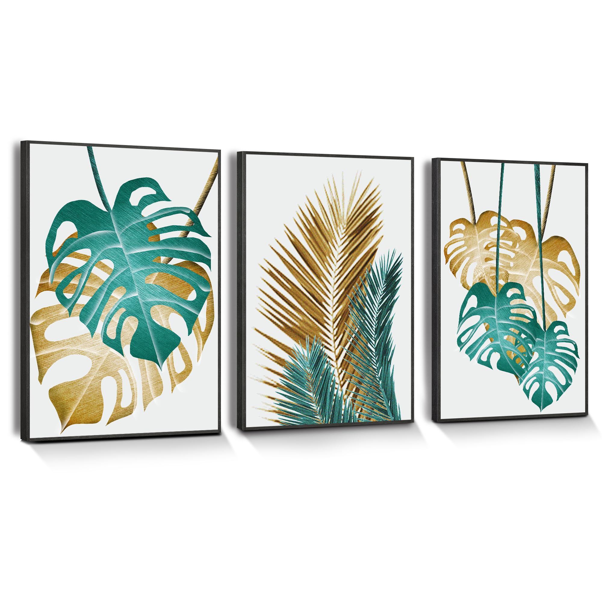 MHARTK66 Marco Negro Cuadros Monstera Deliciosa Plantas Verdes Dorado, Cuadros Decoracion Salon Modernos Decoracion Dormitorios Comedor Oficina Pasillo Cocina y Baño