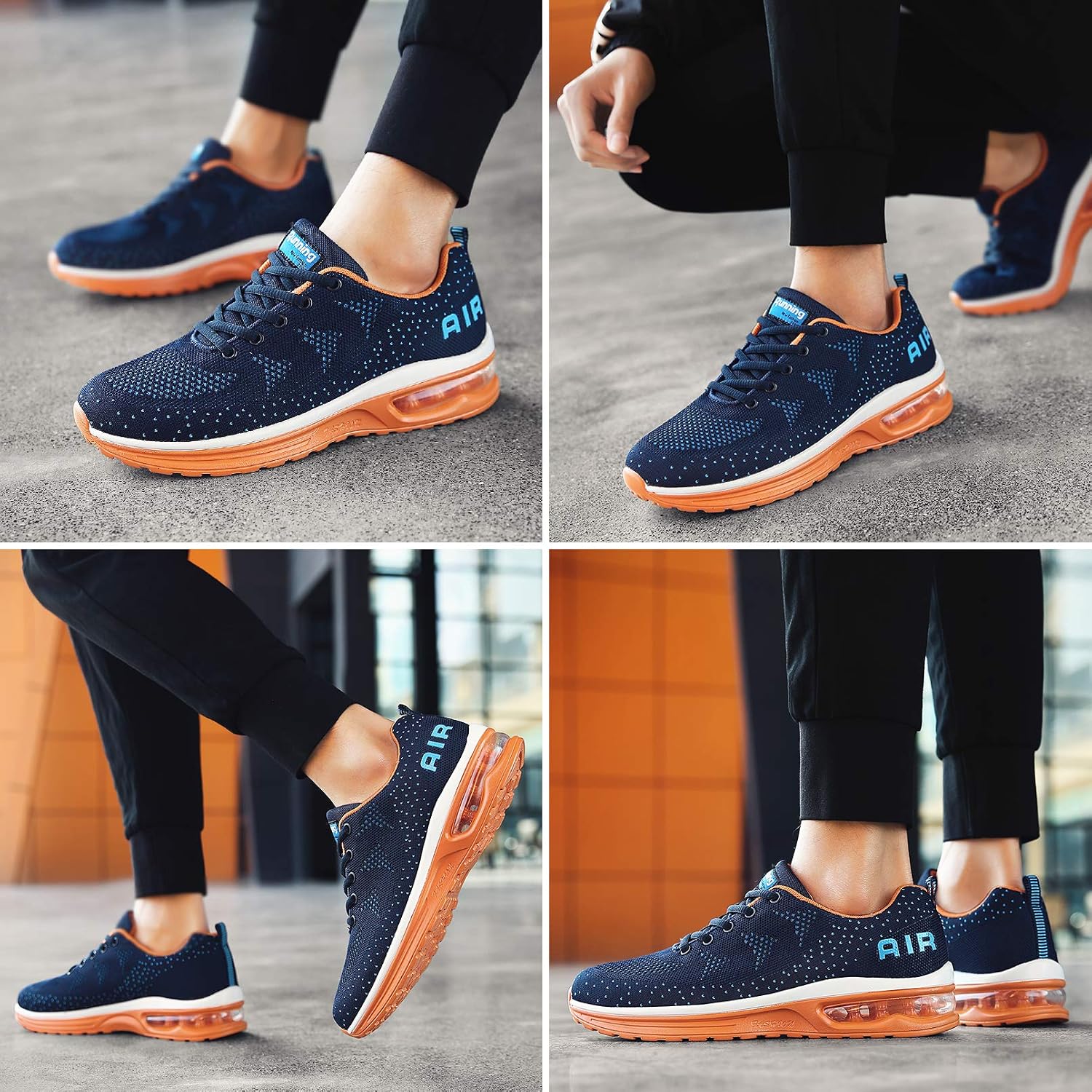 Frysen Men's and Women's Unisex Sports Shoes, Running Shoes with Air Cushion, Trainers, Tread Sole, Lightweight Shoes 46 EU Blue / Orange / White