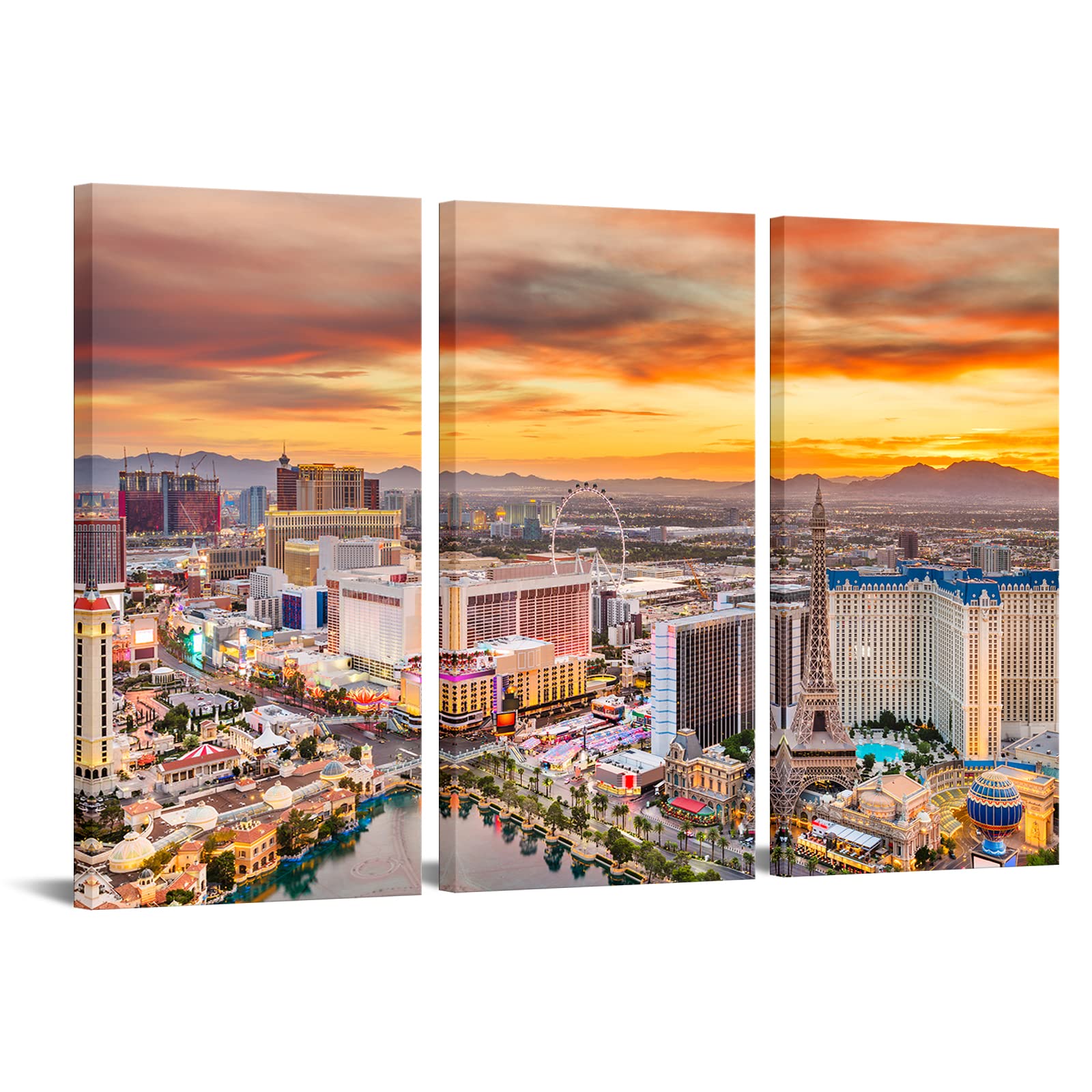 Nachic Wall Las Vegas Wall Art Nevada at Sunset Picture Decor City Skyline Poster Painting Prints for Home Office Living Room Decor 16"X32"X3PCS