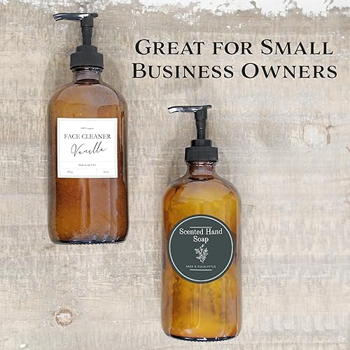 Miniatura 8 de Botellas vacías de 16 onzas de vidrio, estilo Boston, redondas con despachador negro de plástico libre de bisfenol A, 2 unidades, reutilizables,