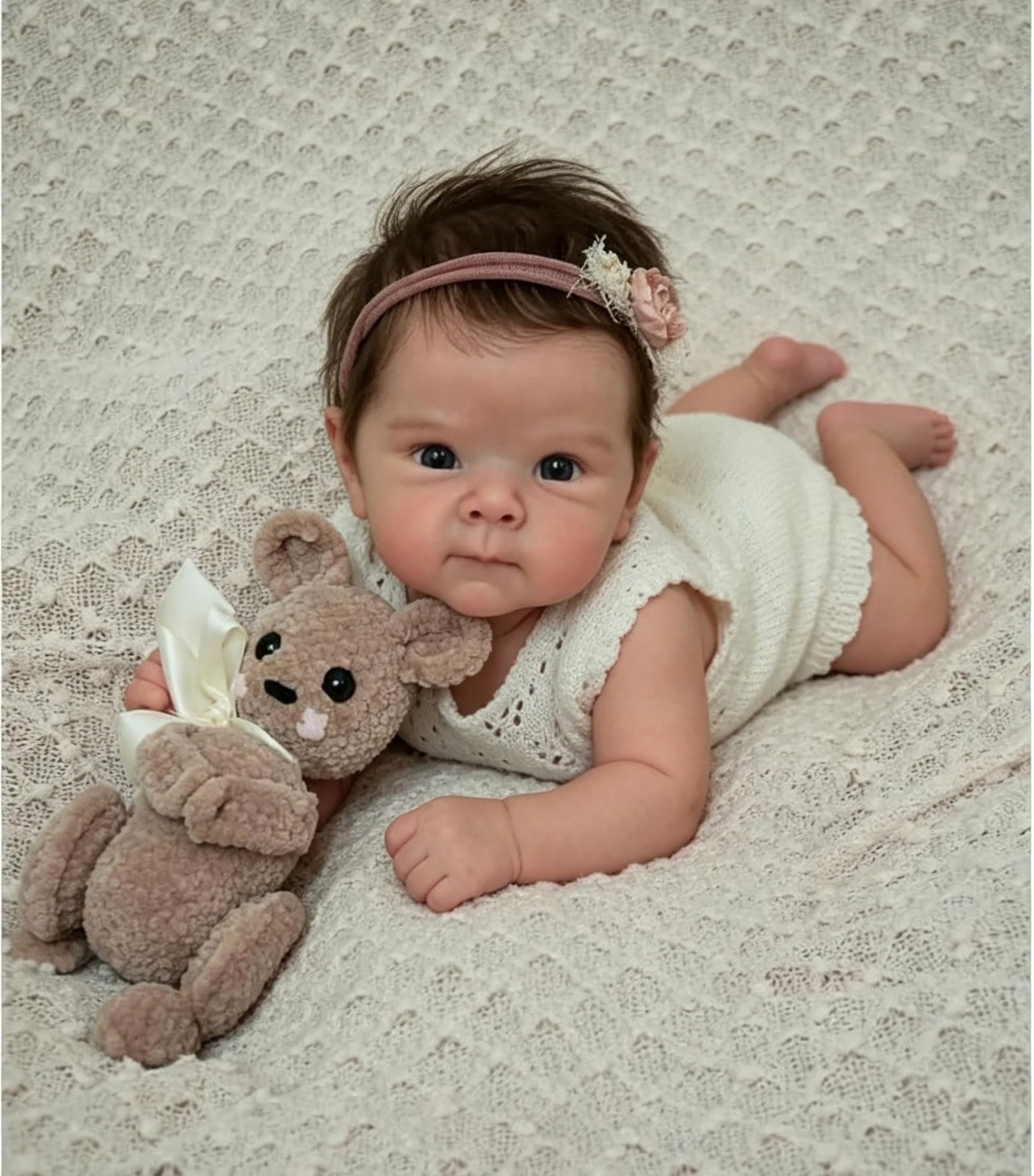 Anano 60" Muñeca Bebé Reborn Realista Niña para Niños Tamaño Real Recién Nacido con Piel De Bebé Original, Cabello Natural, Ojos Que Parecen Reales (BETIEWHITE)