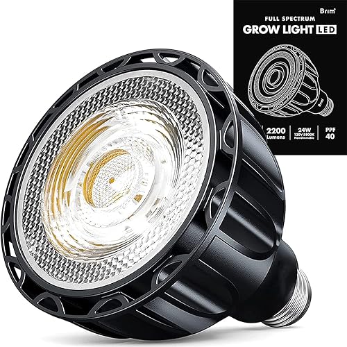 BRIM Bombilla de cultivo para plantas, alto PPFD 1100molms (1 pie), espectro completo 24 W (equivalente a 300 W), bombilla LED de crecimiento para