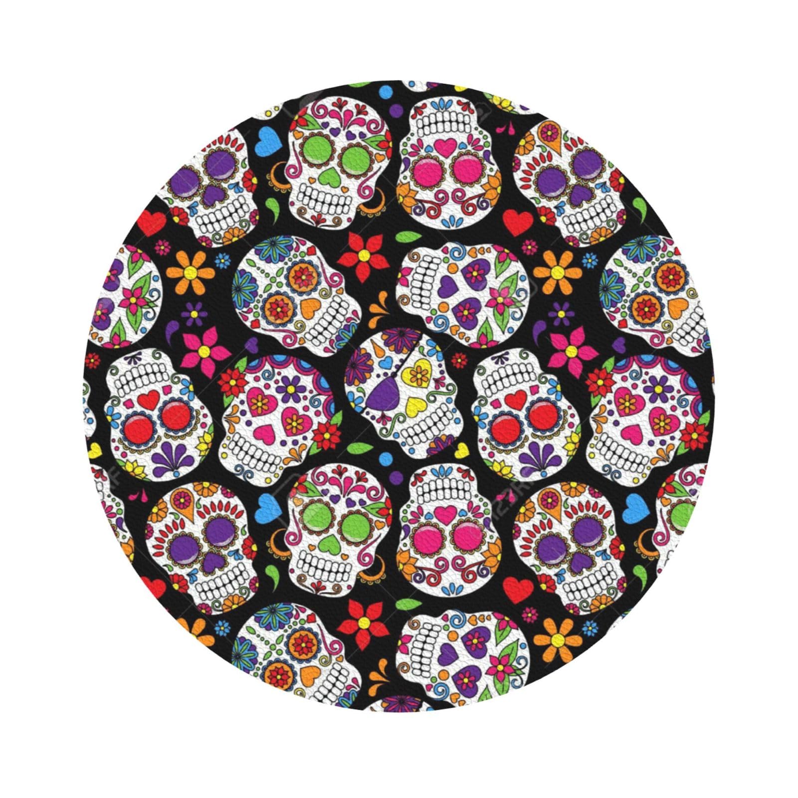 skulls PU Leather Coasters Set of 6 Round Drink Coasters