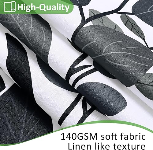 Miniatura 3 de BOODII Cortina de ducha extra larga negra para baño, cortinas de ducha botánicas de eucalipto floral, juego natural de acuarela floral con hojas