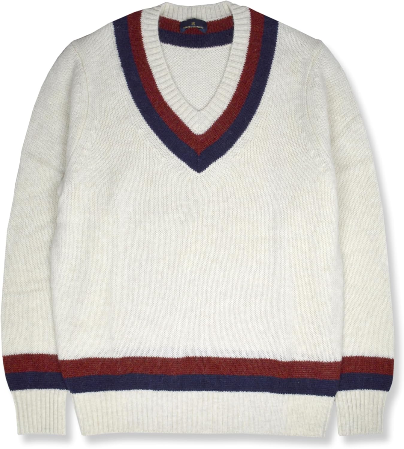 Brooks Brothers Mens Preppy Striped Wool V-Neck Sweatshirt Sweater, - Image 2