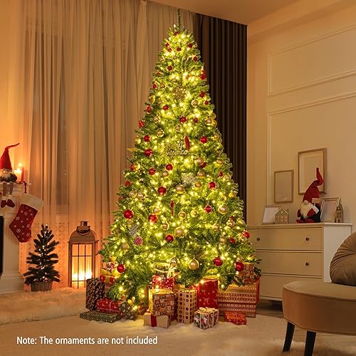 Miniatura 81 de GOFLAME Árbol de Navidad artificial preiluminado de 8 pies con luces LED blancas cálidas y conos de pino, decoración navideña para el hogar