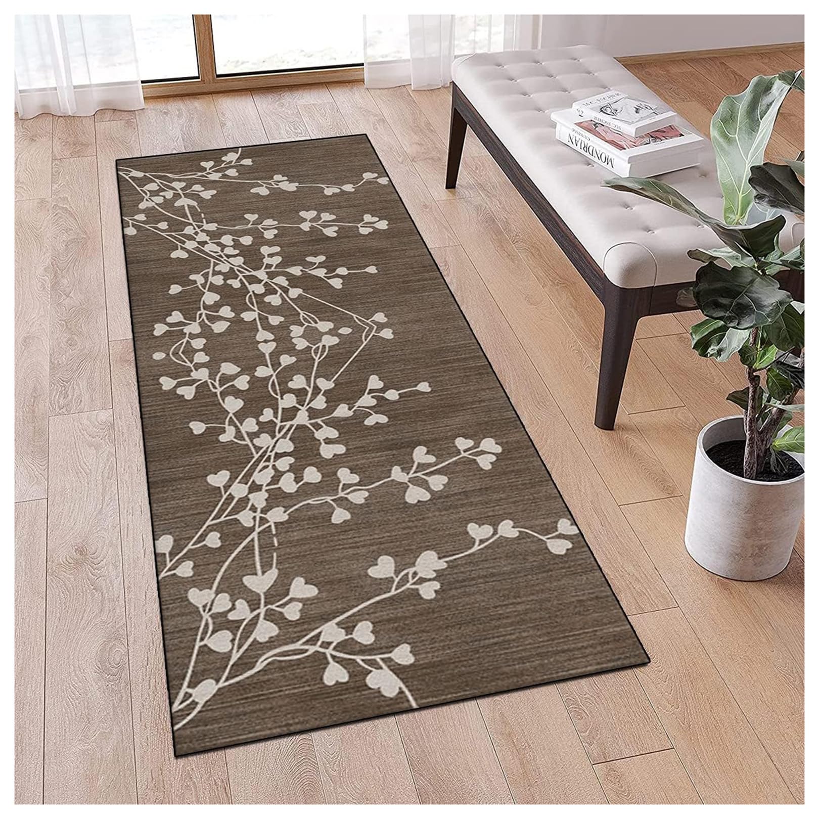 Tapis de passage antidérapant marron lavable de 1x6m pour entrée étroite