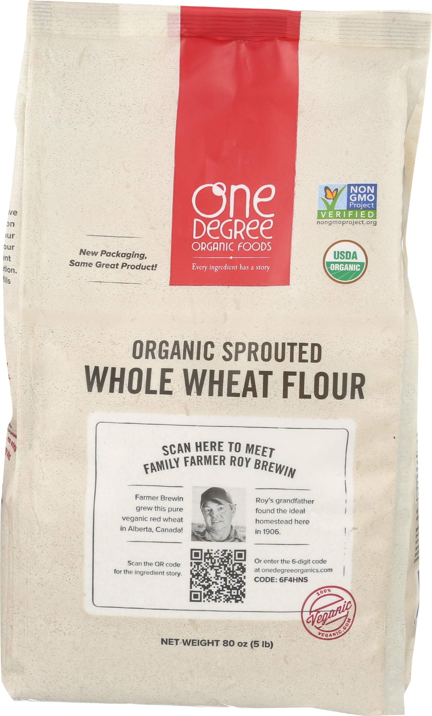 One Degree Organic Foods Organic Sprouted Whole Wheat Flour, 80oz
