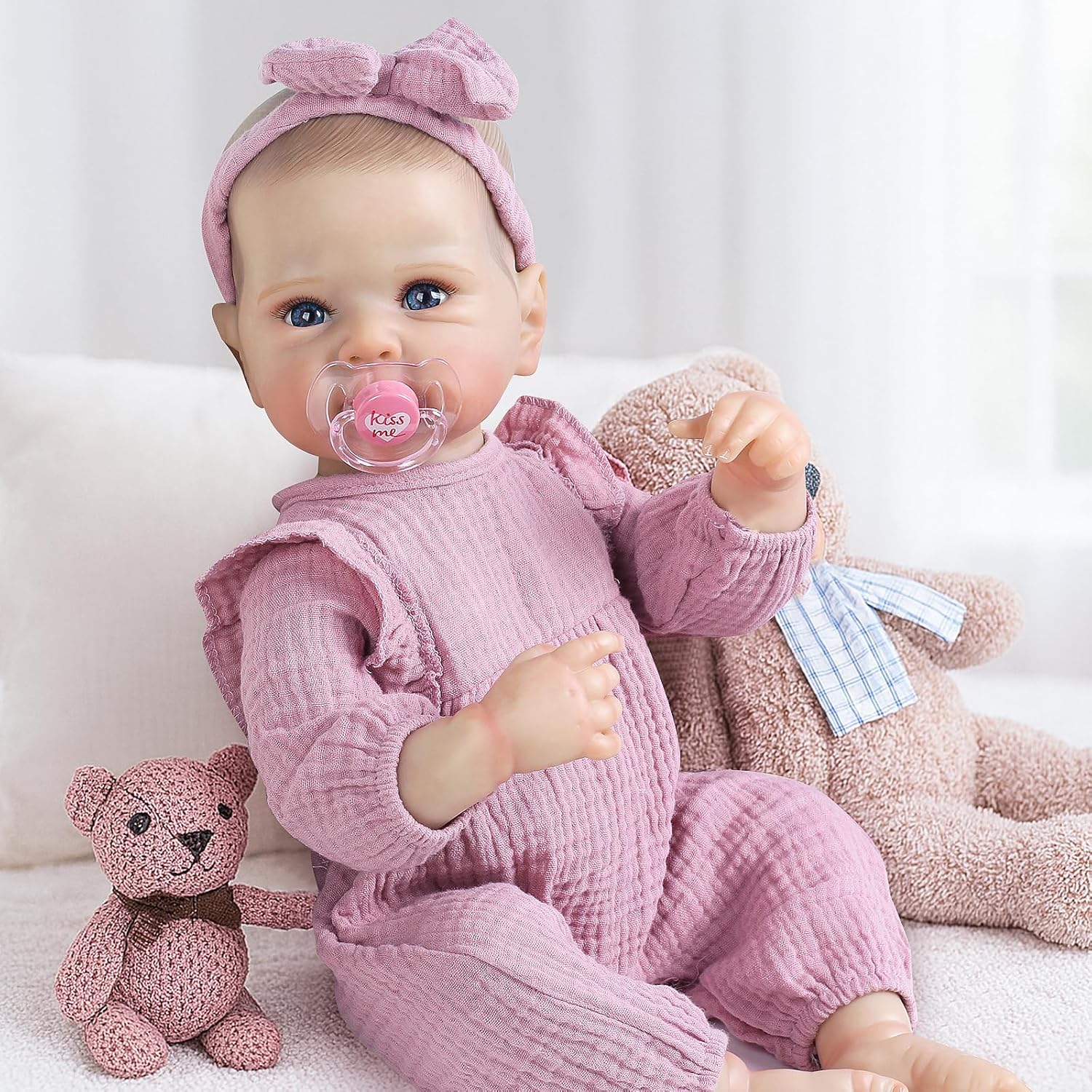 18 Inch Reborn Baby Girl Doll - Full Vinyl Rinse-Safe Body with Anatomical Details, Realistic Baby Doll in Pink Lace Outfit & Bow, Life Like Newborn Gift Set