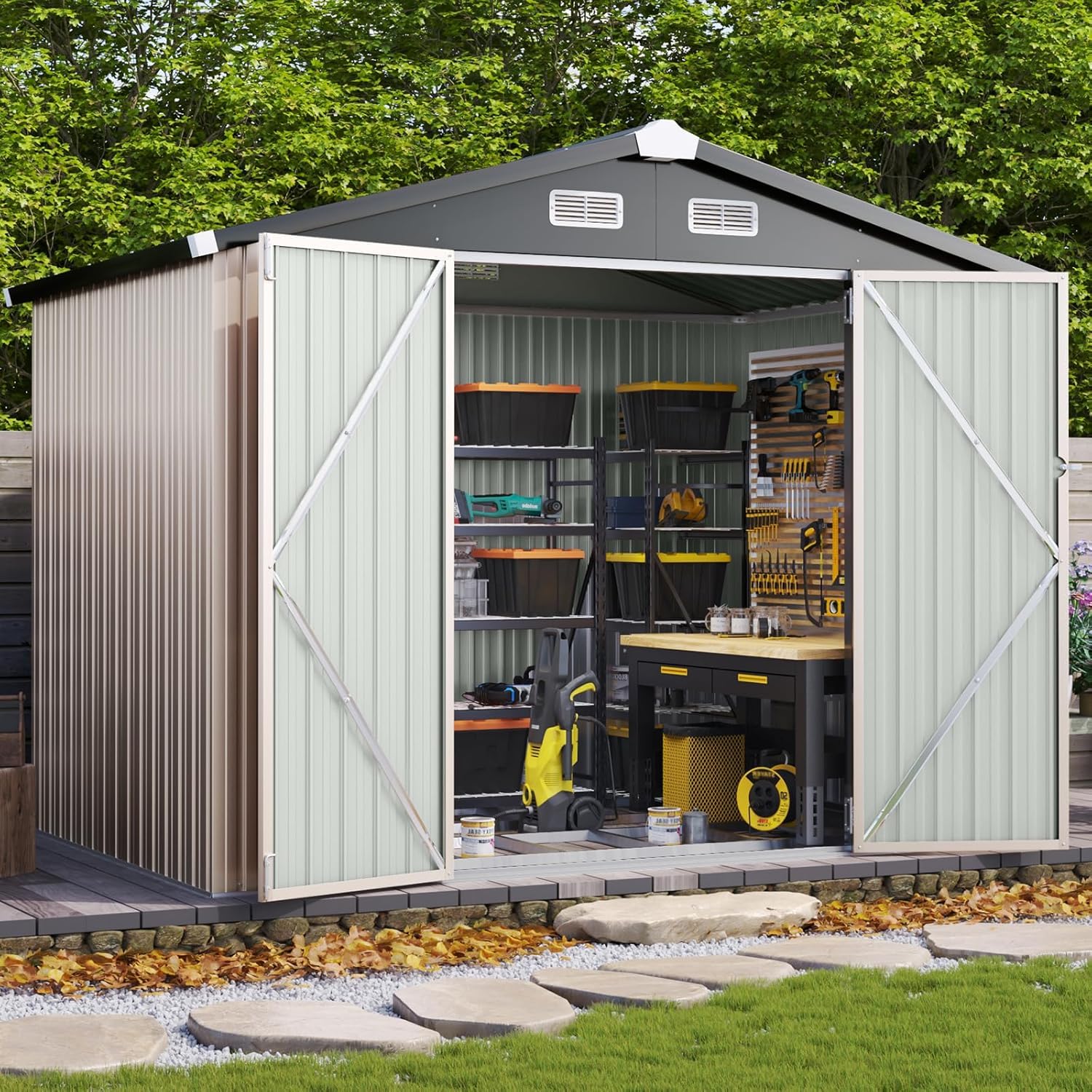 Amazon.com : Aoxun 8'x6' Outdoor Storage Shed with Base, Brown