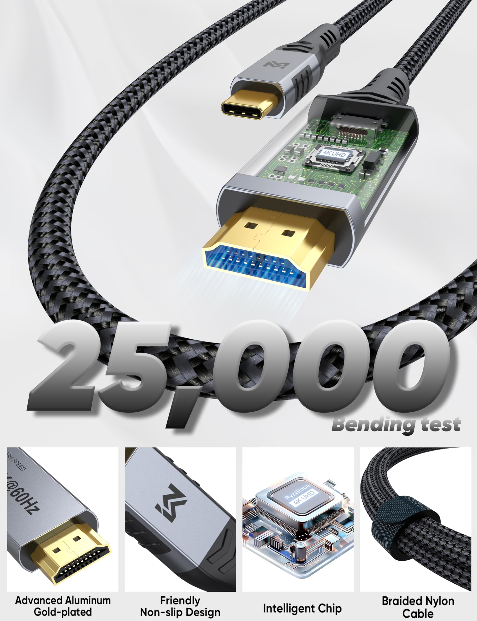 Cavi da USB C a HDMI 4K a 60Hz, confezione da 5, cavo ad alta velocità da tipo C a HDMI da 1,8 m, compatibile con Thunderbolt 3/4/5, con iPhone serie 16/15, Galaxy S24/S23, MacBook, iPad, monitor, TV