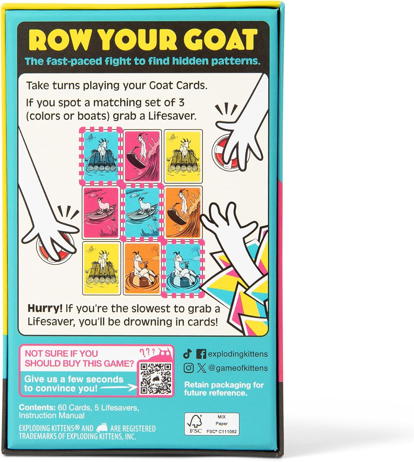 Exploding Kittens Presents: Row Your Goat - A Rapid Fire Tic Tac Toe Game- 2-6 Players - Ages 7+ - Family Game - Party Game for Family Game Night