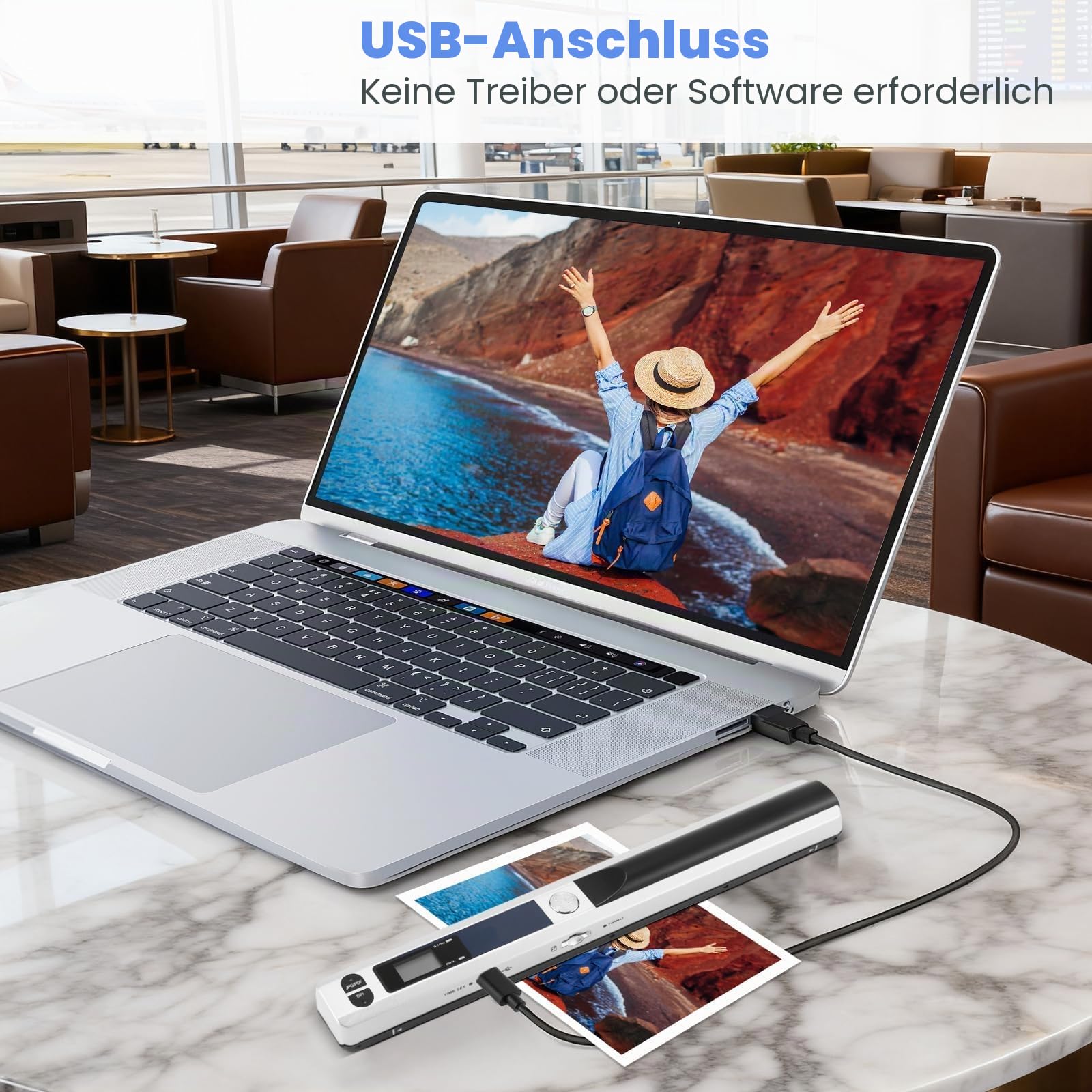 Tragbarer Dokumentenscanner, tragbarer Mini-Fotoscanner, 900 dpi, A4-Farbscanner, Hochgeschwindigkeitsscanner, USB wiederaufladbar, inklusive 16 GB SD-Karte