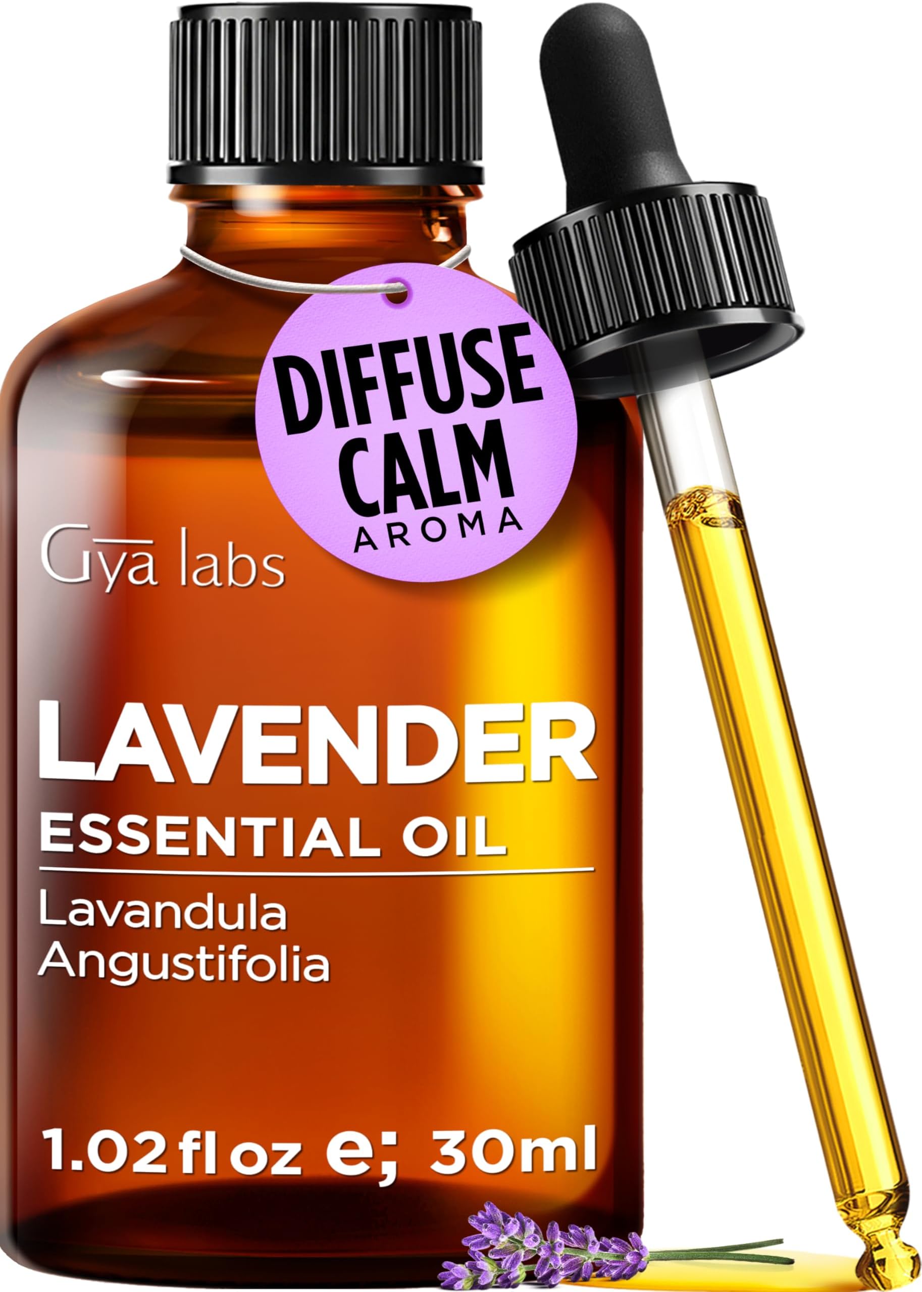 Gya Labs Pure Lavender Oil Essential Oil for Diffuser - 100% Natural Therapeutic Grade Lavender Oil Essential Oils for Skin - Lavender Essential Oil for Hair Growth, Lavender Massage Oil (30ml)