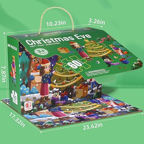 Miniatura 6 de Rompecabezas jumbo de suelo para niños de 3 a 5 años, juguetes de aprendizaje preescolar, 60 piezas, rompecabezas de Navidad de piso grande para