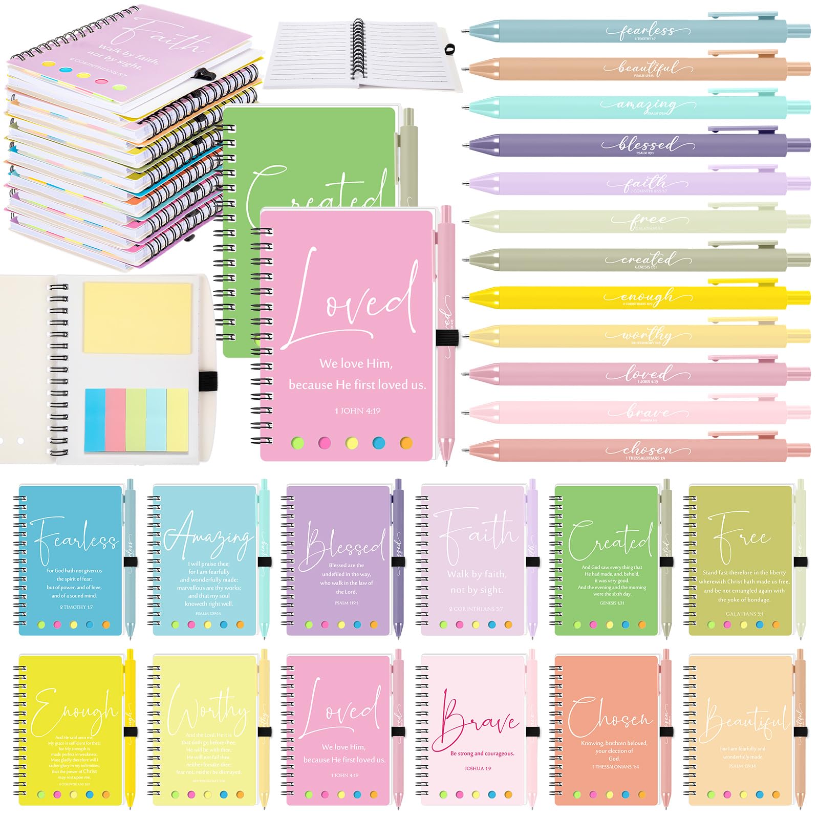 Kosiz Lot de 24/48 pièces - Cadeau chrétien de Pâques - Journal de prière inspirant - Carnet avec stylo biblique - Cadeau religieux pour la fête des mères, femmes, hommes, papa (simple, couleur