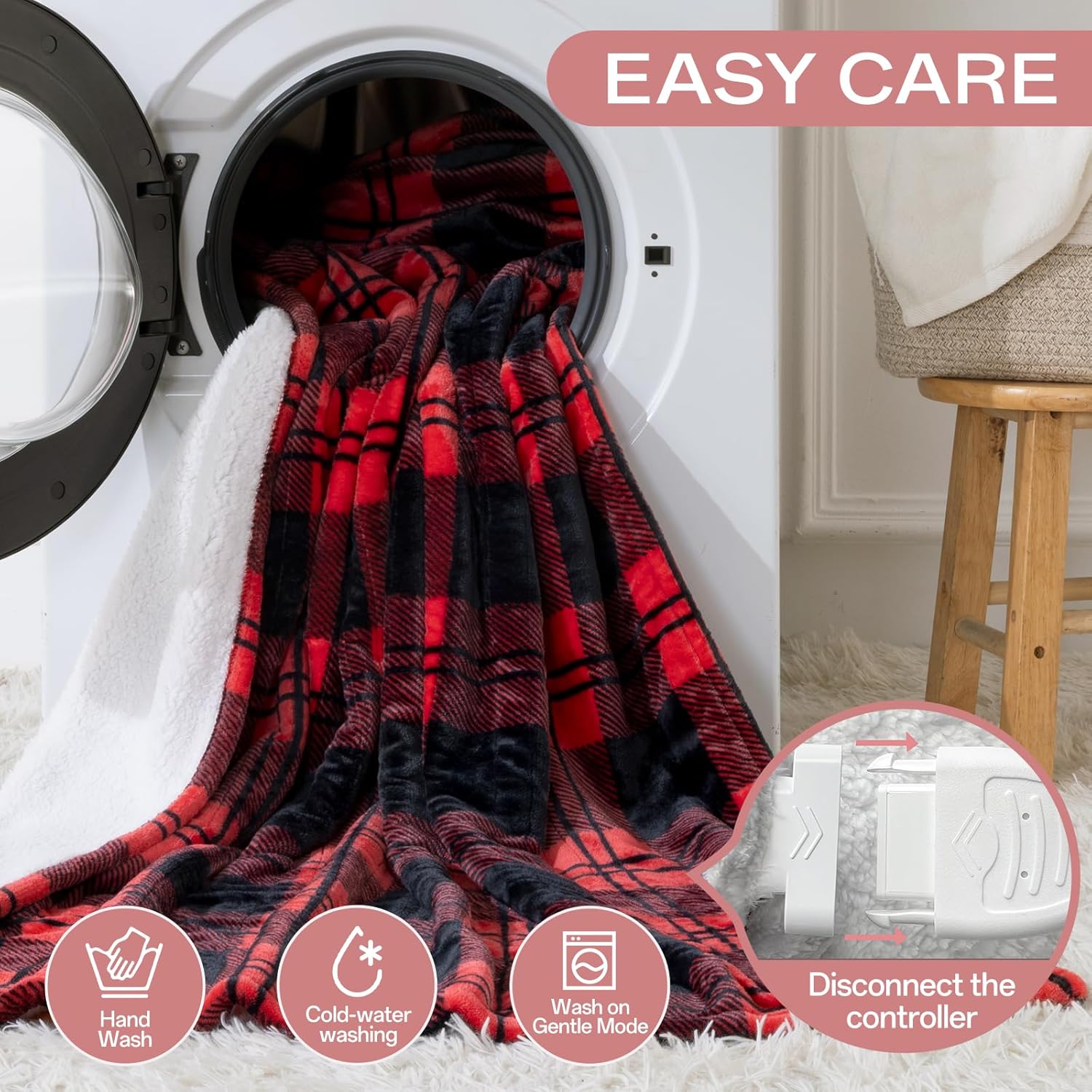 Heated Blanket Electric Throw, Heating Throw with 8 Fast Heating Levels/8 Hours Auto Off, Red Black Plaid Checkered Sherpa Blanket Warmer for Adults, Washable Blanket Gift for Couch Bed (50x60 inches) - Image 8
